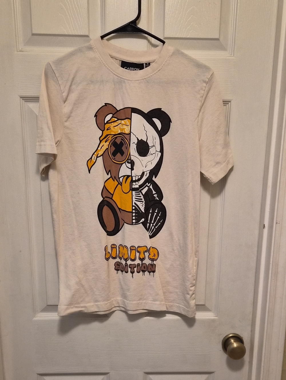 Carbon Cream Short-Sleeve Tee with Yellow & Black Split Bear Graphic